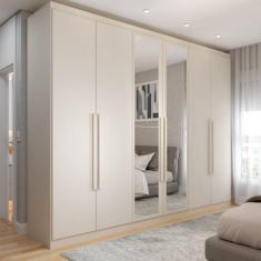 Imagem de Guarda-Roupa Casal Madalena 6 Portas 6 Gavetas 100% Mdf com Espelho Off White - Panorama Móveis