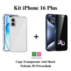 Imagem de Kit Película Privativa 3D de Vidro + Capa Anti Impacto Transparente pa