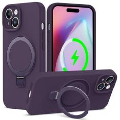 Imagem de ZHK Capa de silicone líquido projetada para iPhone 15 Plus com suporte magnético, [proteção precisa da lente da câmera][à prova de choque de grau mil] [forro de microfibra macio antiarranhões] Capa de