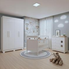 Imagem de Quarto de Bebê Completo com Guarda-Roupa, Berço e Cômoda Lipe Branco