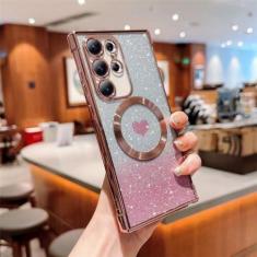 Imagem de Capa macia transparente galvanizada para Samsung Galaxy S21 S22 Plus S23 Ultra S23FE capa magnética com brilho sem fio, rosa, para Galaxy S21 Ultra