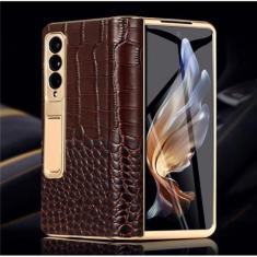 Imagem de Capa de telefone de couro para Samsung Galaxy Z Fold5 Fold 5 4 3 Fold4 ZFold5 ZFold3 Capa traseira com filme espelhado de vidro temperado, 1, para Galaxy Z Fold3