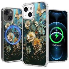 Imagem de LORYVAN Capa magnética transparente para iPhone 12/iPhone 12 Pro, design de padrão floral para mulheres e meninas, fina, à prova de choque, flor protetora, não amarela, capa MagSafe, 6,1 polegadas