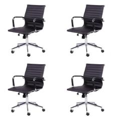 Imagem de Kit 4 Cadeiras para Escritório Diretor Esteirinha com Relax Sintético 3301 Or Design Preto