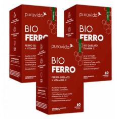 Imagem de 3x Bio Ferro Quelato + Vitamina C- 60 Caps.- Puravida