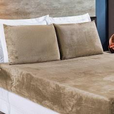 Imagem de Jogo De Cama Lençol Biasoft Casal Padrão Manta Flannel Toque Extra Macio 03 Peças - Cáqui