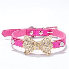 Imagem de Colar De Gato De Strass Brilhante Com Incrustação De Strass Colar De Gato De Couro PU Colar De Gato Personalizado Ajustável,rosa,XS 20-26CM