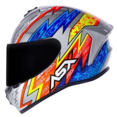 Imagem de Capacete Masculino Fechado Asx Draken Thunder Prata Moto, Prata Azul V