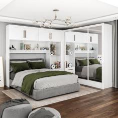 Imagem de Guarda-roupa Casal Modulado 4 Portas Santiago 3 Portas Premium 5 Gaveta com Espelho Branco