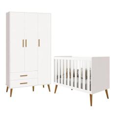 Imagem de Jogo De Quarto Infantil Isis Guarda Roupa 3 Portas E Berço Branco - Reller Móveis Branco