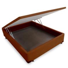 Imagem de Cama Box VIUVO Cosmopolita Camurça Marrom Bau Pistão Frontal - 120x200