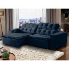 Imagem de Sofá Retrátil Reclinável 6 Lugares 290cm Com Pillow Veludo Alasca Azul