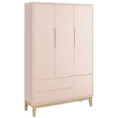 Imagem de Guarda-Roupa Retrô 3 Portas Classic New Rosa Fosco com Natural - Relle