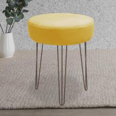 Imagem de Banqueta Puff Jullia Luxo 55cm Industrial Ferro Marrom Corino Amarelo - Ahazzo Móveis