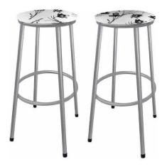 Imagem de Kit 2 Banco Banqueta Alta Sem Encosto - Moveraço, Prata, Assento Branc