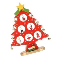 Imagem de Árvore de Natal de Madeira Decoração de Mesa Mini Enfeites Criação de Ambiente Festivo Exclusivo para Mesa de Escritório Estante de Madeira Maciça Fofa 8,7 X 6,7 X 2,2 pol.