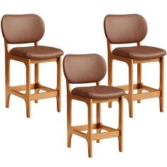 Imagem de Kit 03 Banquetas Baixa Bar Cozinha E Sala De Jantar Fixa Betta L02 Imbuia Couríssimo Marrom