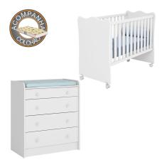Imagem de Quarto de Bebê Doce Sonho Cômoda 2523 + Berço 1 Qmovi Branco com Colchão Gazin