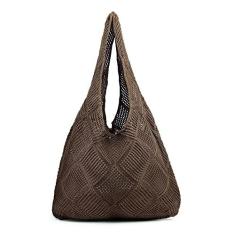 Imagem de Stizimn Bolsa de ombro feminina de crochê, bolsa de mão de tricô, bolsa hobo oca, estética feita à mão, tecelagem de grande capacidade, Branco, preto, marrom, verde