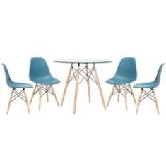 Imagem de KIT - Mesa de vidro Eames 90 cm + 4 cadeiras Eiffel DSW turquesa