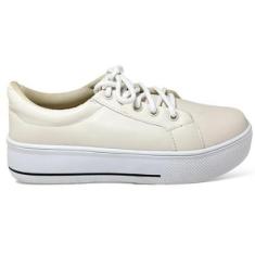 Imagem de Tênis Feminino Off White Liso Flatform Detalhe Listra Preta-Feminino