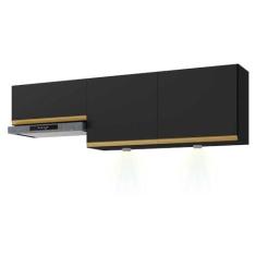 Imagem de Kit 2 Armários de Cozinha Aéreos 3 Portas com Leds Veneza Multimóveis Mp2146 Preto/dourado