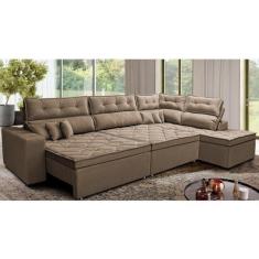 Imagem de Sofá de Canto Retrátil e Reclinável Direito 3,00x2,36m Molas Cama Inbox Espanha Velusoft Castor