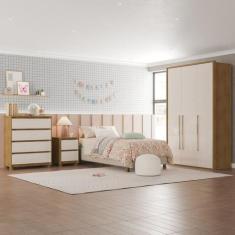 Imagem de Guarda-Roupa Sevilha 3 Portas Cômoda 4 Gavetas Mesa De Cabeceira 2 Gav