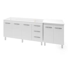 Imagem de Armário Cozinha Gabinete Pia De 140 Cm Carina Com Balcão Multiuso Micro-ondas Branco Serena