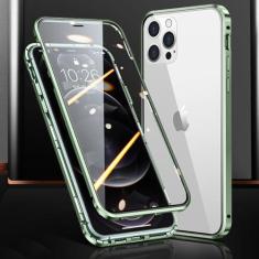 Imagem de Capa de telefone magnética de metal com proteção total 360 ° para iPhone 15 14 13 12 11 Pro Max X XS XR 8 7 Plus Capa de vidro dupla face, verde, para IPhone11