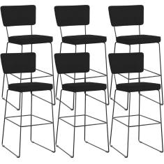 Imagem de Kit 06 Banquetas Alta Para Cozinha Sala De Jantar Base Em Aço Allana L02 Suede Preto - Lyam Decor