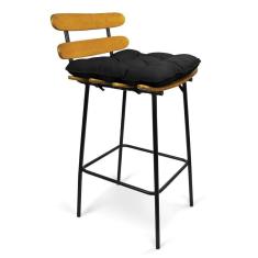 Imagem de Banqueta Costela Suede Preto Base Metal