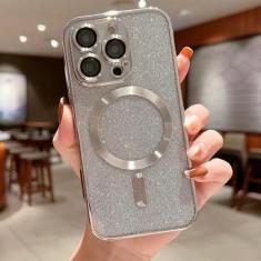 Imagem de Para capa de telefone protetora de lente galvanizada para iPhone 15 11 12 13 14 Pro Max Plus capa de glitter para carga sem fio, prata, para iPhone 15 Plus