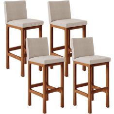 Imagem de Kit 04 Banquetas Altas Para Cozinha Sala de Jantar Fixa Alya L02 Linho Bege - Lyam Decor