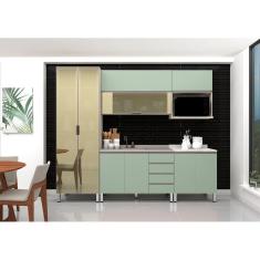 Imagem de Armário de Cozinha Compacta 6 Peças sem Tampo de 120cm Legno Crema com Verde Luci Luciane Móveis
