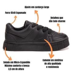 Imagem de Tênis Casual Feminino All Black Todo Preto Sapatênis Blogueira Origina