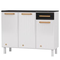 Imagem de Balcão de Cozinha Aço com Tampo Diamante 3 Portas 1 Gaveta Branco/Preto - Telasul