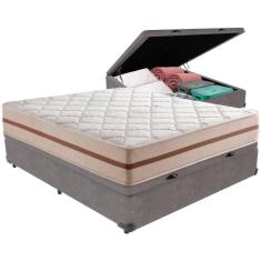 Imagem de Cama Box Baú Cinza E Colchão Classic 22 Cm Molas Ensacadas Casal Anjos