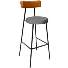 Imagem de Banqueta Alta Cozinha Sala Jantar Aço Milão L02 Couríssimo Whisky Linho Cinza Escuro - Lyam Decor