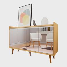 Imagem de Buffet Aparador Retrô com Espelho Delux 4 Portas Nature com Off White - MoveisAqui