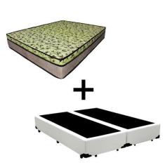 Imagem de Cama Box Casal 138 Bipartido Tecido Sintético Branco Com Colchão Espum