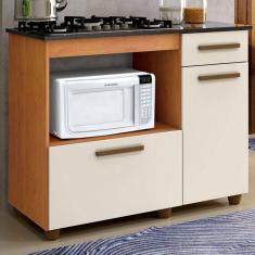 Imagem de Balcão de Cozinha para Cooktop 4 Bocas Violeta 2 Portas 1 Gaveta Nature/Off White - Kaiki Móveis