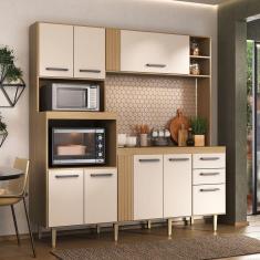 Imagem de Cozinha Ripada Compacta 8 Portas 2 Gavetas Grazi Freijó/Areia
