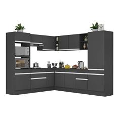 Imagem de Armário de Cozinha Completa de Canto com Rodapé Veneza Multimóveis V2081 Preto/branco