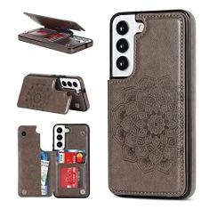 Imagem de UEEBAI Capa para Samsung Galaxy A22 5G, capa flip de couro PU de luxo [dois fechos magnético] [compartimentos para cartões] função de suporte em relevo padrão mandala flor durável macio TPU capa