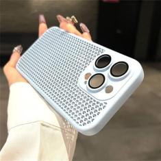 Imagem de Capa de malha respirável com dissipação de calor para iPhone 15 14 11 12 13 Pro Max Plus Capa dura de proteção de lente, azul claro, para iPhone 11 Pro