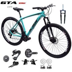 Imagem de Bicicleta Aro 29 Ksw Xlt Kit 2x9 Gta Sunrun Freio Disco K7 11/36 Pedivela 24/38d Garfo Com Trava - Azul Tam.19
