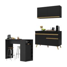 Imagem de Cozinha Compacta Veneza Multimóveis Mp2207 Preto/dourado