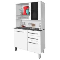 Imagem de Armário Kit Cozinha Kongo Moderno Com Vidro 3 Gavetas + 2 Portas Cor B