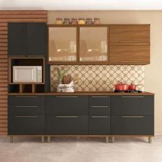 Imagem de Cozinha Completa Munique 10 Portas 6 Gavetas com Vidro Freijo/Chumbo -